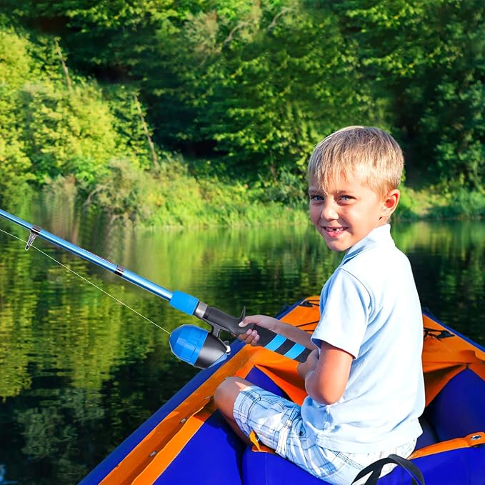 PLUSINNO Kids Fishing Pole, Portable Telescopic Fishing Rod and Reel Combo Kit -