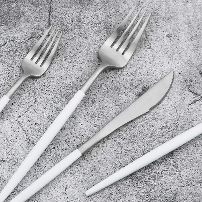 Gugrida 5-Piece Matte Silver Stainless Steel Satin Finish Flatware Set