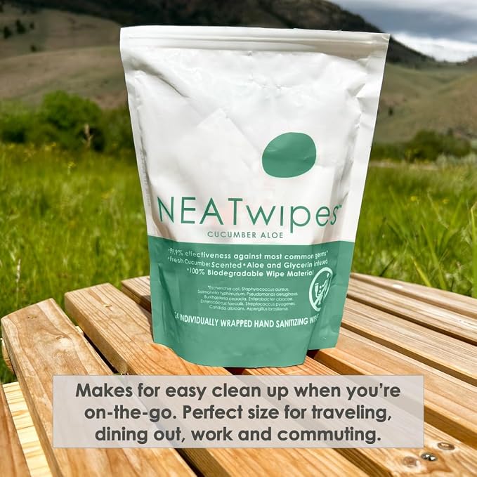 NEATwipes Hand Sanitizing Wipes | Travel Essentials | Disposable Wet Wipe &