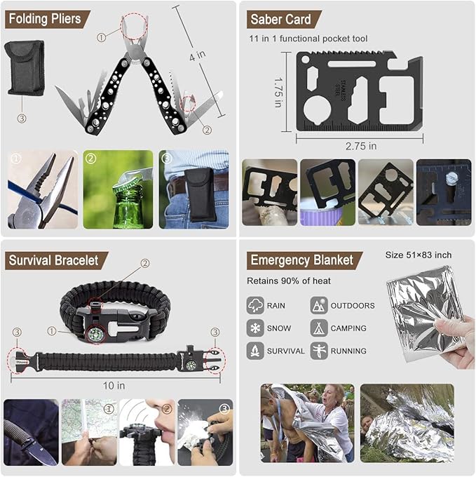 238Pcs Emergency Survival Kit and First Aid Kit, Professional Survival Gear Tool