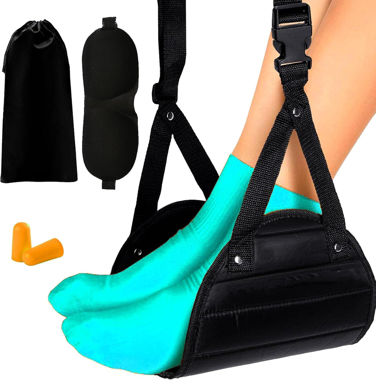 Foot Hammock for Plane Travel Accessories,Comfortable and Portable Airplane Foot Hammock,with Eye Mask and Earplugs,- Airplane Travel Essentials to Relax Your Feet
