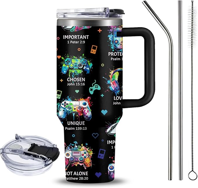Christian Gamer Gifts, 40 Oz God Says I Am Tumbler With Handle, Christian Gifts for Men/Boys, Inspirational Religious Birthday Gift for Game Lover Bible Verse Cup, Gaming Gift For Gamer Tumbler
