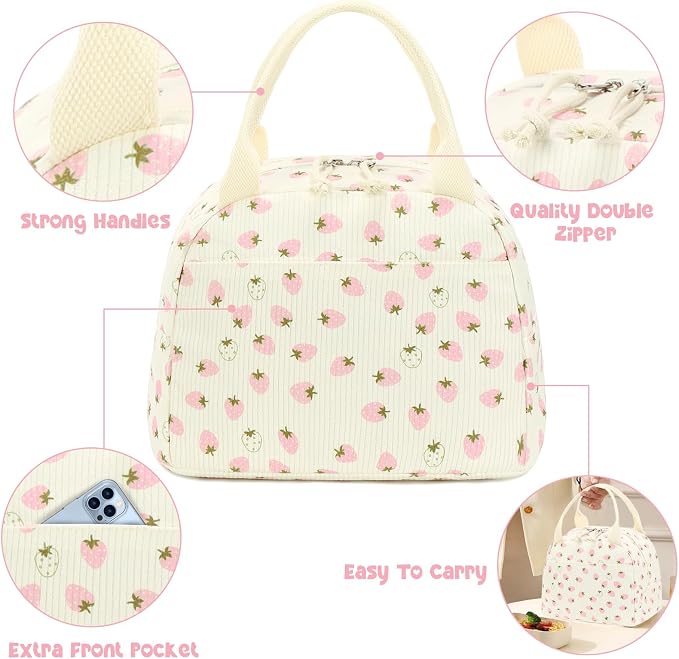 Bluboon Lunch Bag for Women Men Cute Corduroy Lunch Tote Bags Reusable