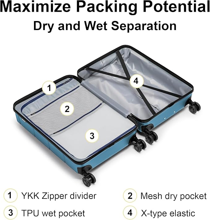 KYME Hardside Expandable Carry On Luggage 22x14x9 Airline Approved 20 Inch