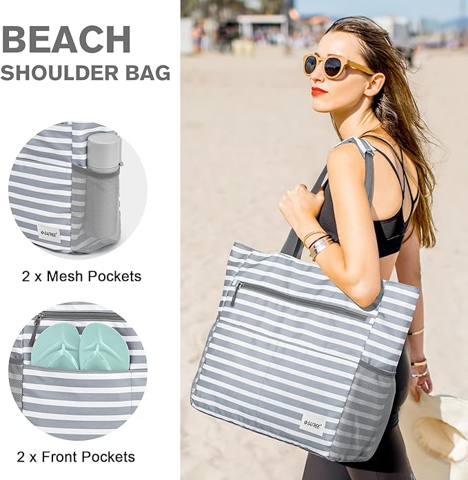 G4Free Beach Bag, Waterproof Sandproof Beach Tote Bag, Large Capacity Foldable