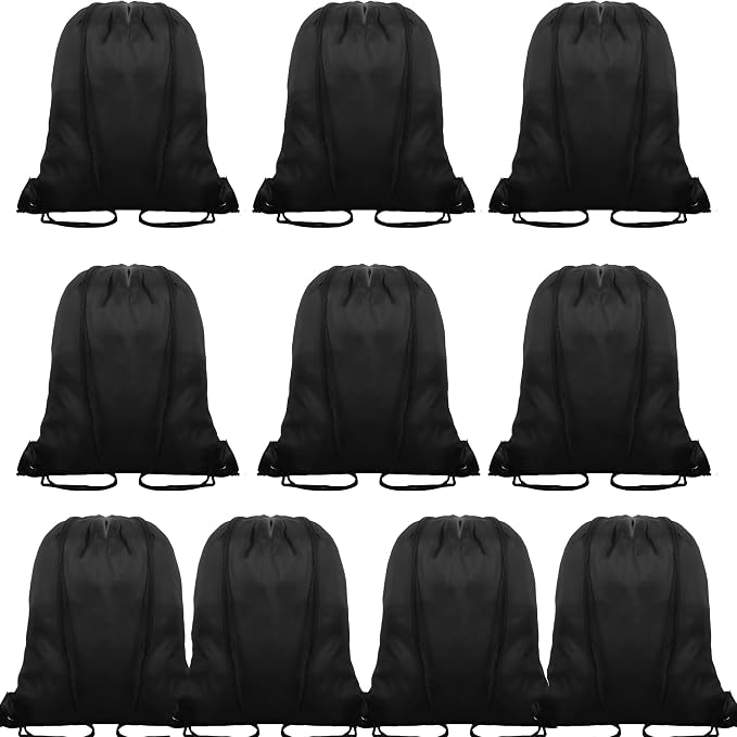 10Pcs Black Drawstring Backpack Bags Sack Pack Cinch Tote Sport Bulk Storage