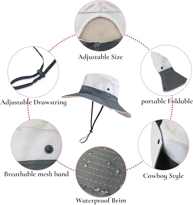 NPQQUAN Ponytail Sun Bucket Hats
