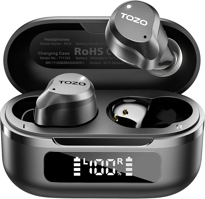 TOZO NC9 Hybrid Active Noise Cancelling Wireless Earbuds, 6 Mics ENC Clear Call
