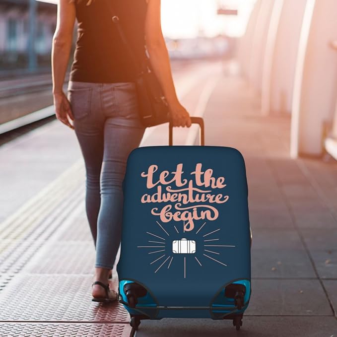 Let The Adventure Begin Luggage Cover Washable Suitcase Protector, Luggage Tag