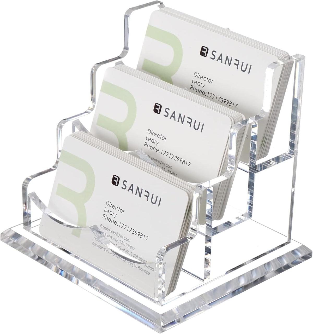 YUXUN Business Card Holder Display for Desk, Clear Acrylic Cards Organizer 3 Tier 3 Slots, Business Card Stand for Men and Women 1 Pack (3 slots) 3slots…