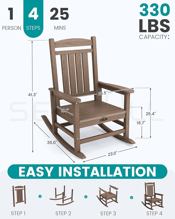 SERWALL Outdoor Rocking Chair, HDPE Patio Rocking Chair All-Weather Porch Rocker