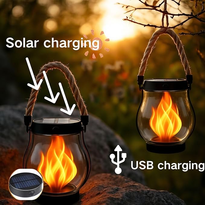 Solar Lantern Outdoor Lights, Flickering LED