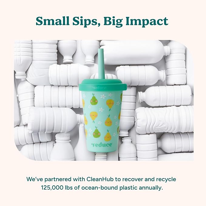 REDUCE GoGo's Kids Portable Tumbler Cups with Lids and Spill-Proof Straws - 5 Pack of Stackable 12 oz Tumblers with Twist-On Lids - Easy Storage, Dishwasher Safe - Fruity Cutie
