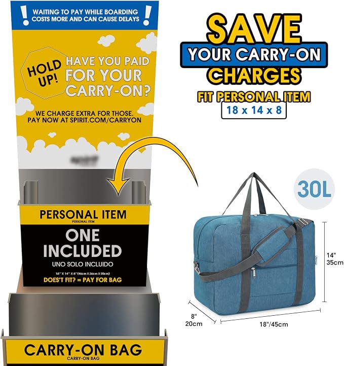 For Spirit Airlines Personal Item Bag 18x14x8 Foldable Travel Duffel Bag Tote