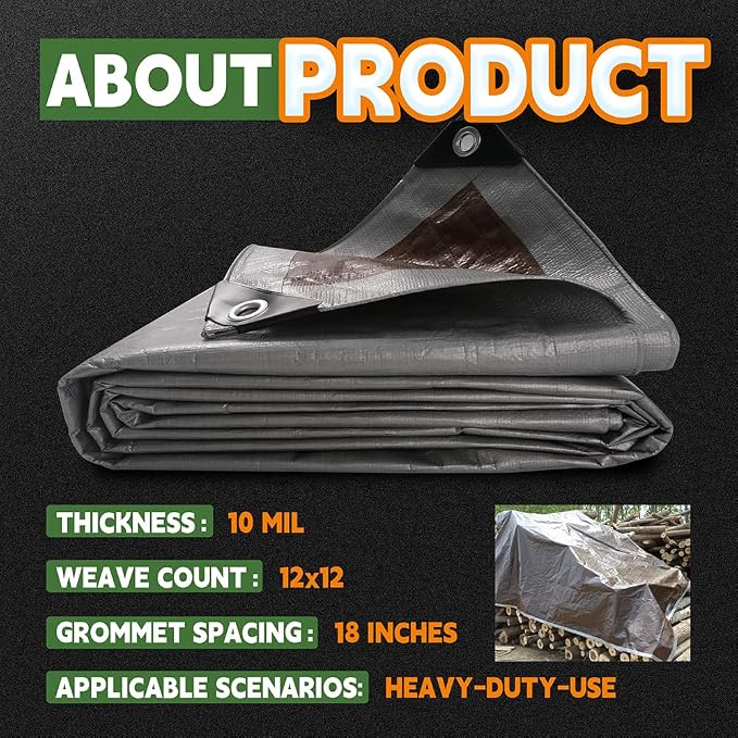 RAINDEWAY Small Tarps Heavy Duty Waterproof 4x10 Feet, 10Mil Multipurpose Poly