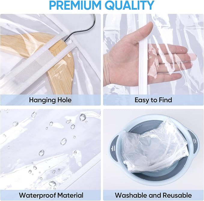 BALEINE 40'' Clear Garment Bags, 2 Packs PEVA Dress Bag