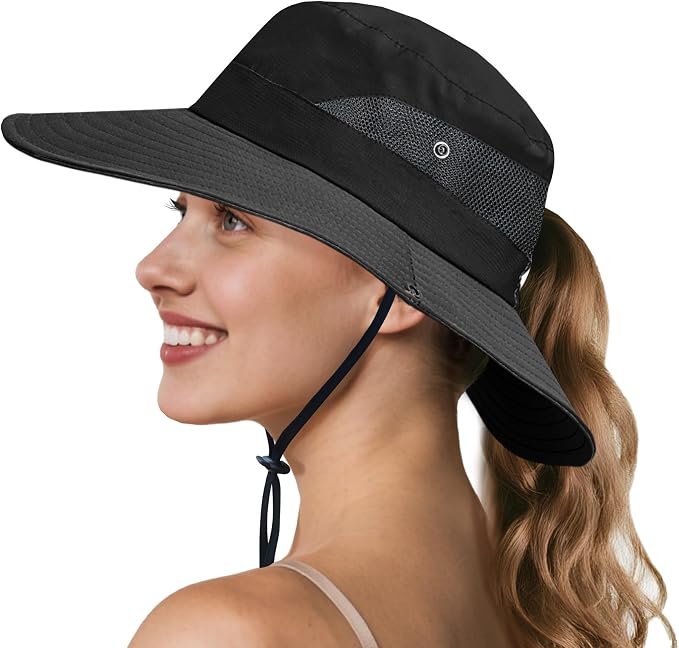 NPQQUAN Ponytail Sun Bucket Hats