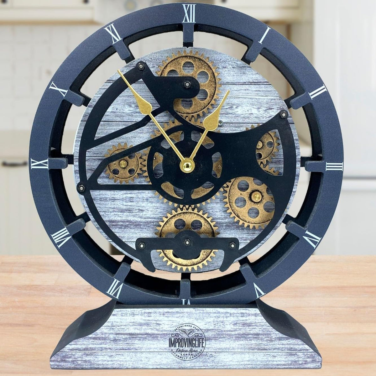 The Gears Clock Desk Clock 10 inches with Real Moving Gears Convertible into Wall Clock (Silver Glamour)