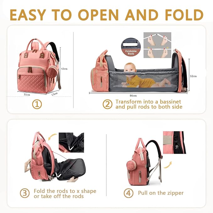 Diaper Bag Backpack with Changing Station Portable 3 in 1 Multifunction