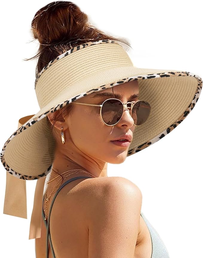 Camptrace Sun Visors for Women Wide Brim Beach Hat Foldable Straw Visor Hat