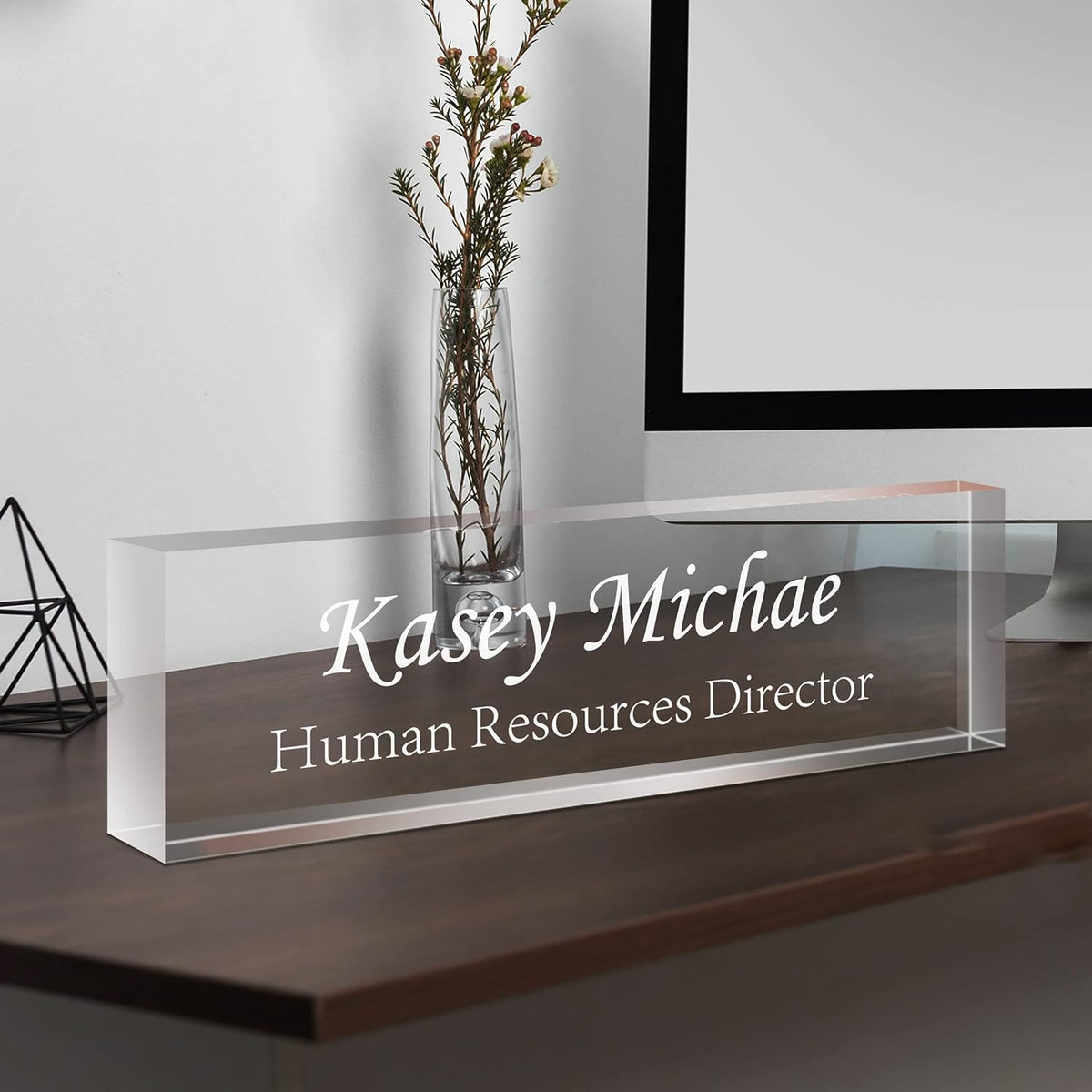 Gowellly Desk Name Plate Personalized - Custom Acrylic Name Plate for Desk - Enterprise Custom Logo/Text nameplates - Employee Appreciation Gifts (engrave-6)