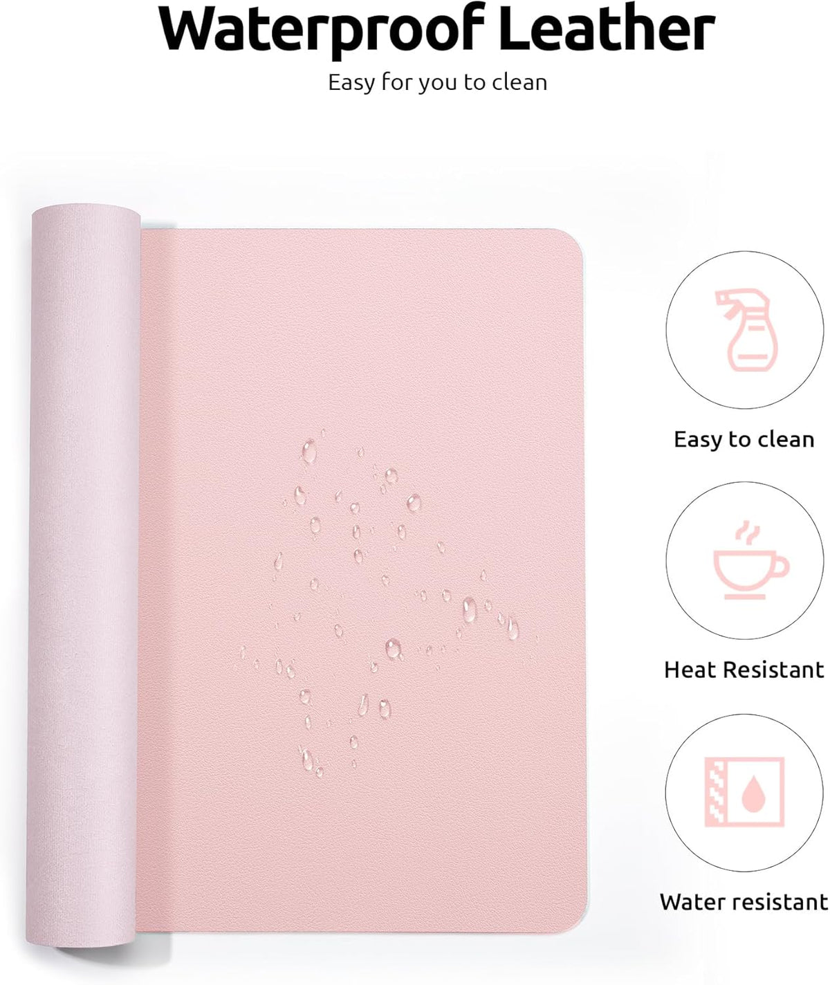 YSAGi Leather Desk Protector, Office Mat, Large Mouse Mat, Non-Slip PU Leather Blotter, Laptop Desk Pad, Waterproof Writing Pad for Office and Home (Light Pink, 35.4" x 17")
