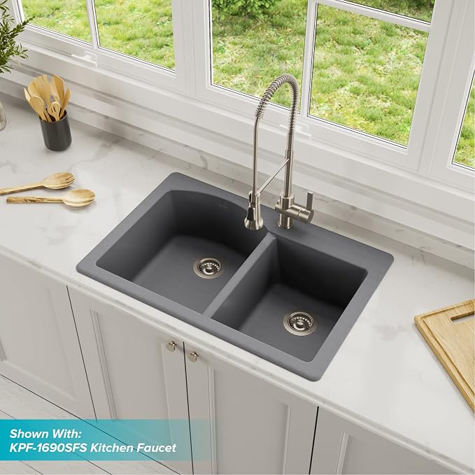 KRAUS Forteza 33-inch Drop In/Undermount 60/40 Double Bowl Granite Kitchen Sink