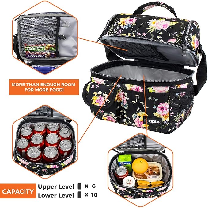 opux Lunch Bag Women Insulated, Adult Lunch Box Cooler, Flower Lunch Box