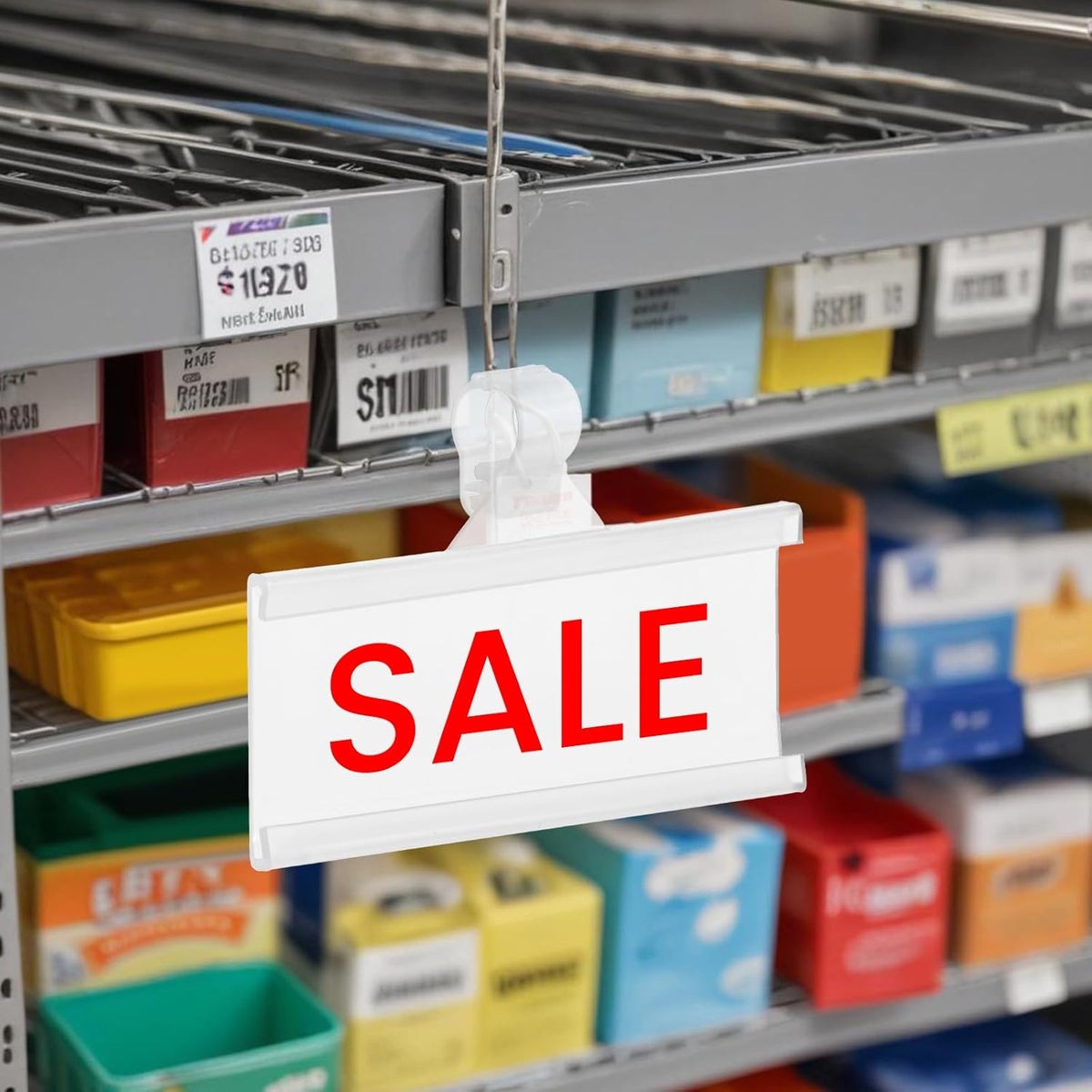 100 Pcs Reusable Plastic Wire Shelf Label Holder, for Pantry Retail Shopping Mall Store, Supermarket UPC Price Card & Ticket Display, Strong & Easy Clip Design Tight Snap Lock Closure. 1-1/4" H X 3" W