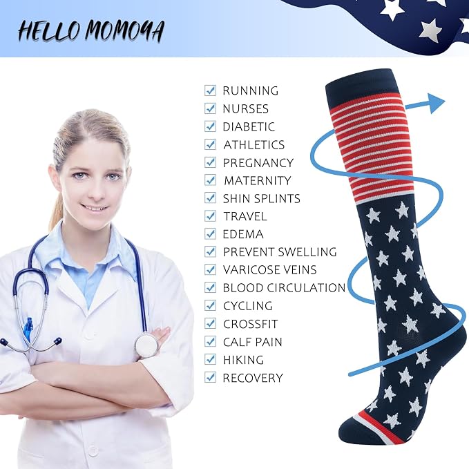 Compression Socks for Women Men Circulation Knee High 8 Pairs for Nurses