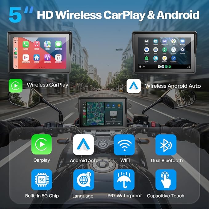 WonVon 5 Inch Motorcycle Carplay GPS Navigation System