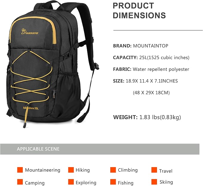 MOUNTAINTOP Hiking Backpack, 25L Camping Backpack, Men Women Hiking Daypack