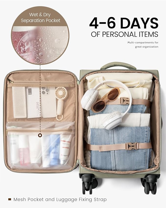 LOVEVOOK Carry On Luggage 22x14x9 Airline Approved, 22 Inch Softside Suitcases
