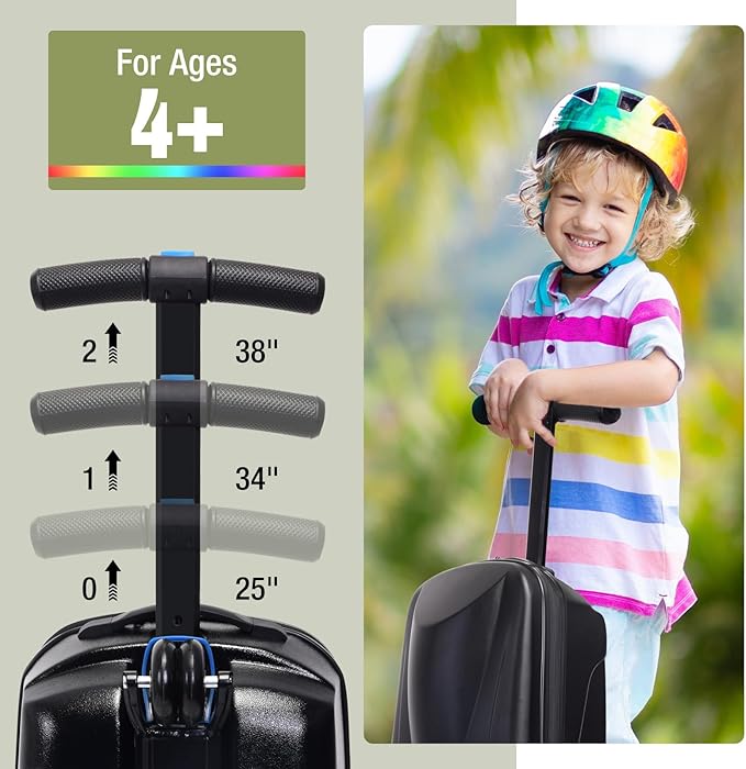 20" Scooter Suitcase for Kids, 2-in-1 Ride On Luggage