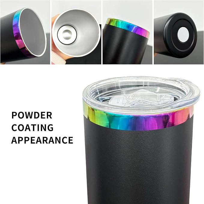 20 oz Skinny Tumblers Stainless Steel Tumbler with Lid and Straw Double Wall Vacuum Insulated Coffee Mug 20oz Powder Coated Cup for Hot and Cold Drinks(Black,4 pack)