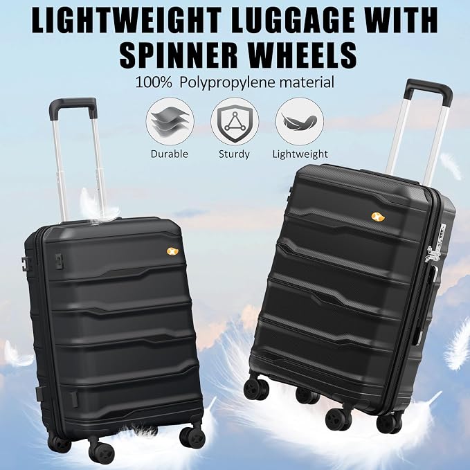 24 Inch Luggage with Spinner Wheels, Hard Shell Suitcase, Lightweight PP