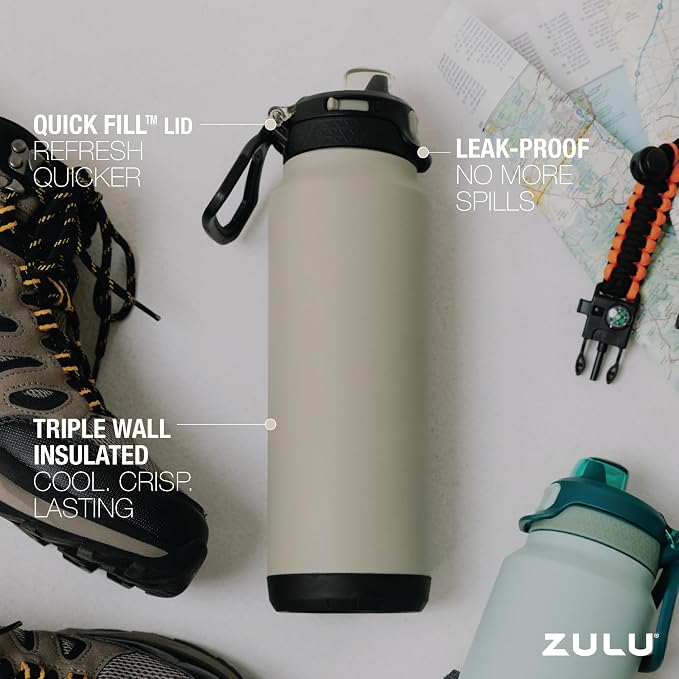 ZULU Powerfill Pro 40oz Stainless Steel Water Bottle