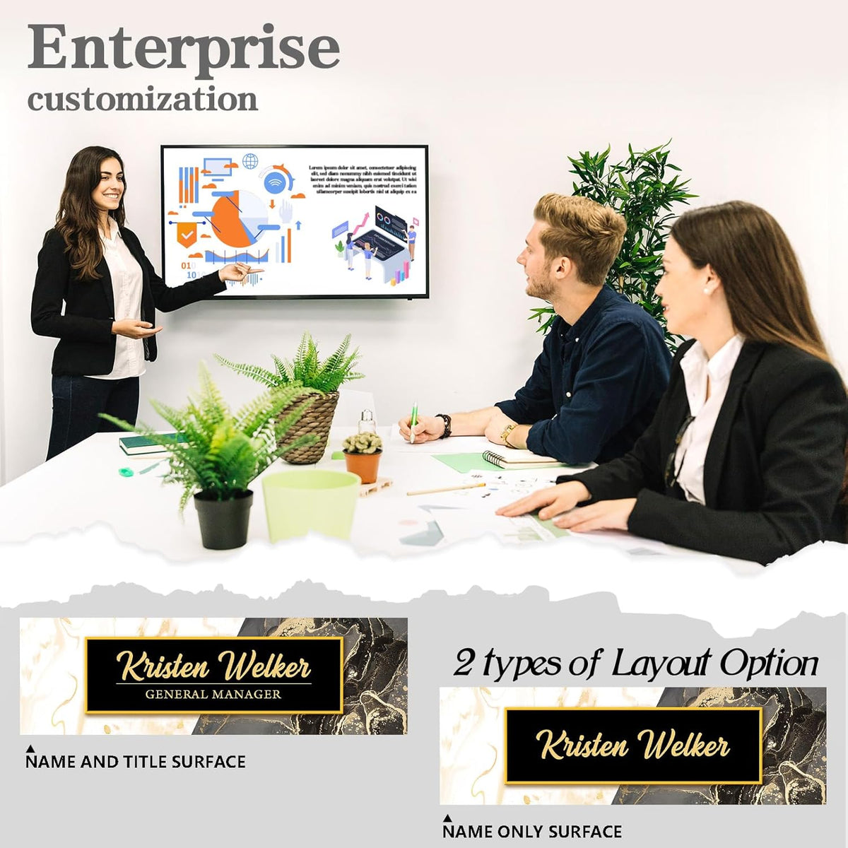 Personalized Name Plate for Desk - Custom Engraved Name Plates for Man - Boss Day Gifts for Boss - Acrylic Office Decor Appreciation Gifts for Teacher Nurse Coworker Social Worker (White/Brown)