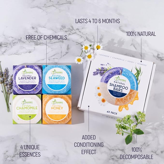 Solid Shampoo Bar And Conditioner Effect Hair Soap – 4 Pack 100% Organic