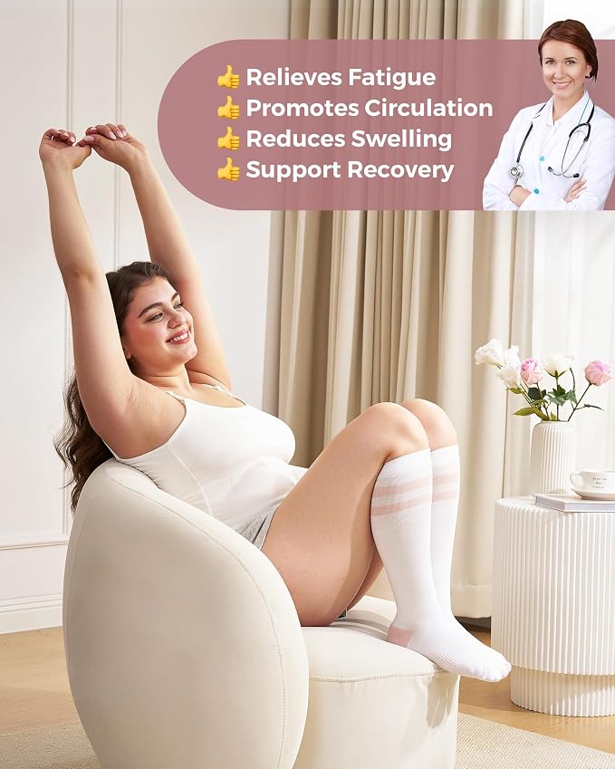 Momcozy Compression Socks for Women Wide Calf, 15-20mmHg Knee High Support