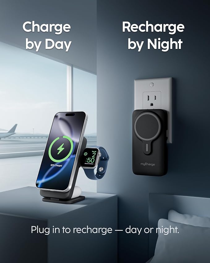 myCharge EcoHub 3 in 1 Apple Charging Station & Magsafe Battery Pack | Wireless