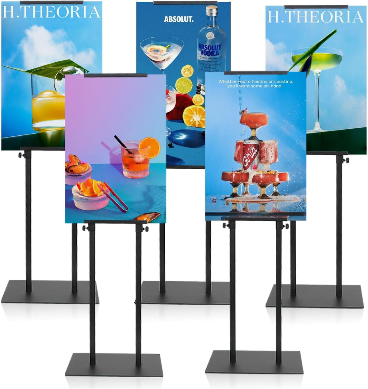 Poster Stands for Display, Adjustable Height Sign Holder with Heavy Duty Pedestal, Stand Up Banner Sign for Floor, Height Up to 80 inch, Double-Sided Signage with Non-Slip Mat (5 Pack)