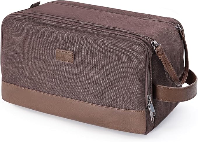 WANDF Toiletry Bag for Men Travel Toiletry Organizer Canvas and Leather Dopp