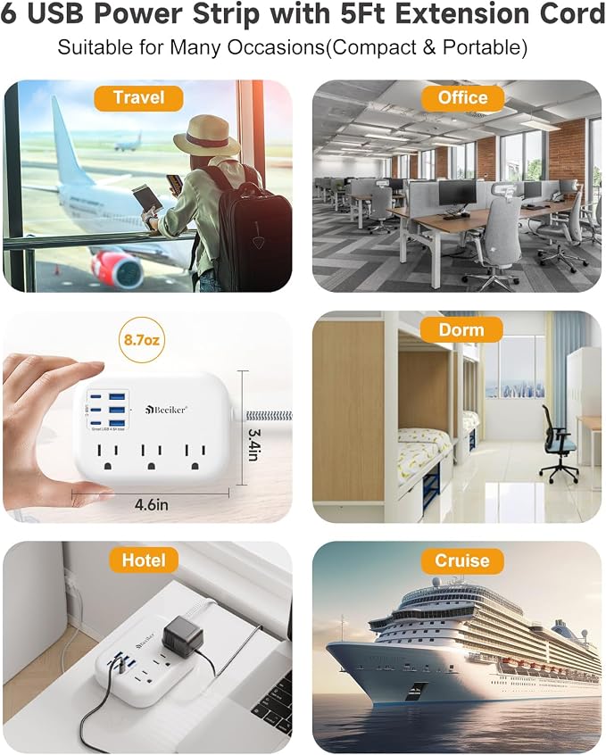 6 USB Power Strip- Travel Power Strip