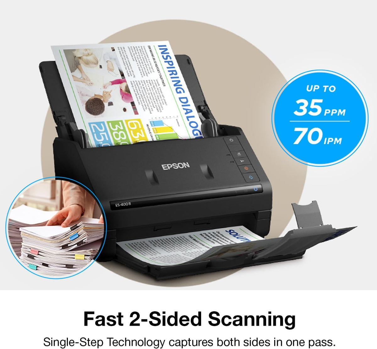 Epson Workforce ES-400 II Color Duplex Desktop Document Scanner for PC and Mac, with Auto Document Feeder (ADF) and Image Adjustment Tools, ES-400 II