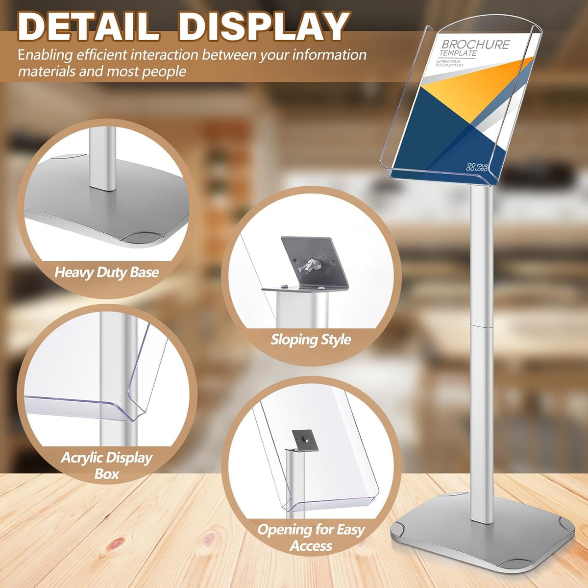 Advertising Brochure Holder Displays Stand 8.5 x 11 Inches Pedestal Poster Sign Stand for A4 Poster Acrylic Storage with Aluminum Frame Brochure Holder