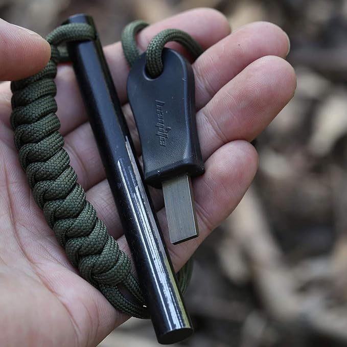 bayite 4 Inch Survival Ferrocerium Drilled Flint Fire Starter, Ferro Rod Kit