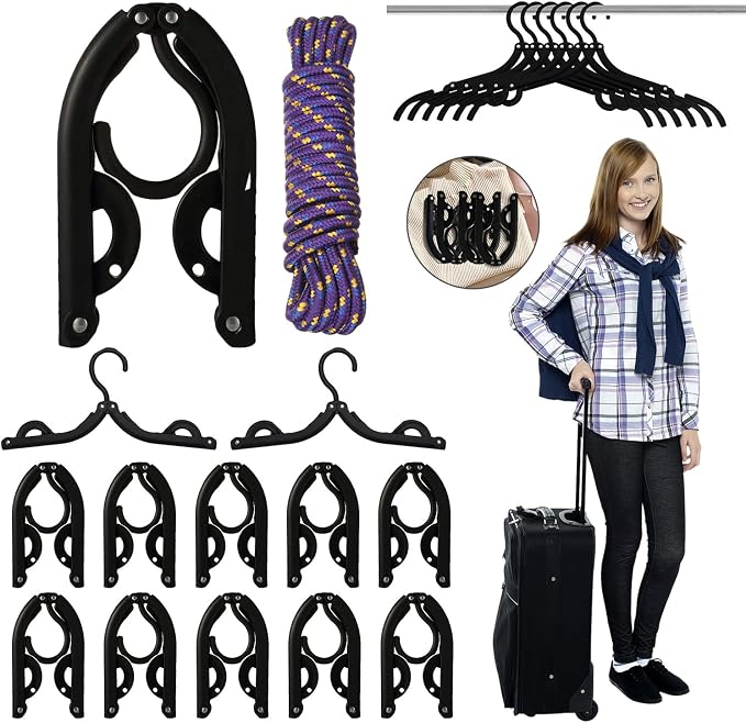 24 Pcs Black Travel Hangers Foldable