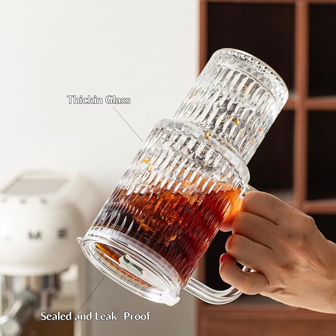 INSETLAN 26oz Raindrop Glass Tumbler with Handle and Lid, Set of 2 – Reusable Iced Coffee Cups with Lids, Clear Glass Cups with Straw for Coffee, Smoothies, Tea, Juice – Perfect for any Occasion