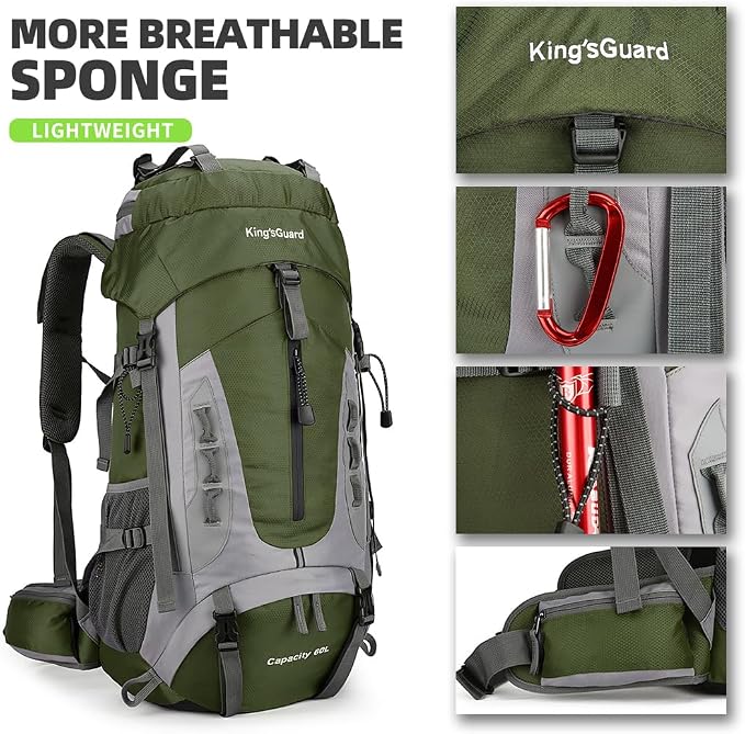 King'sGuard 60L Hiking Backpack Large Waterproof Camping Backpack
